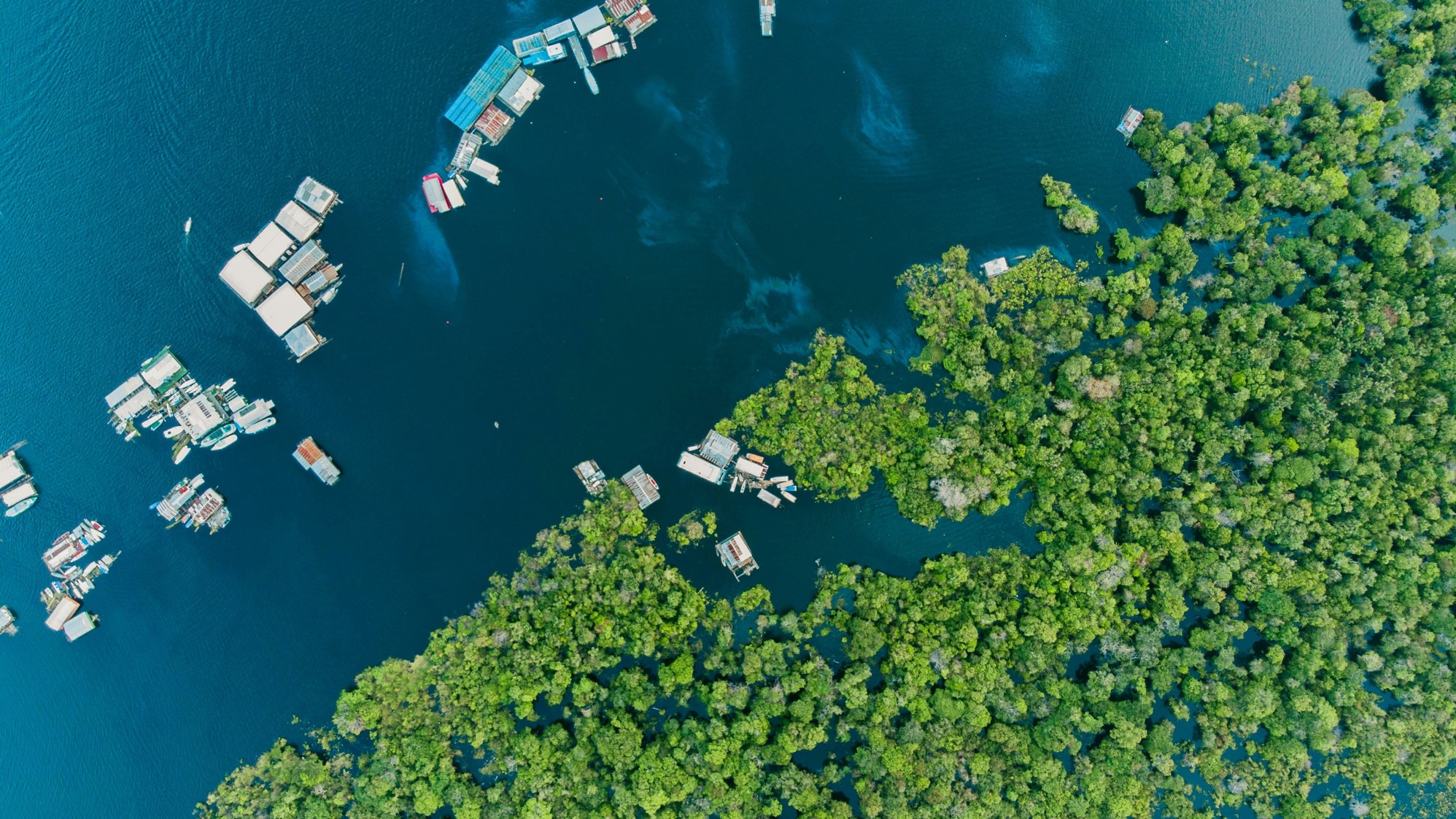 A photo of boats in the Amazon River illustrates an op-ed about COP30 outcomes